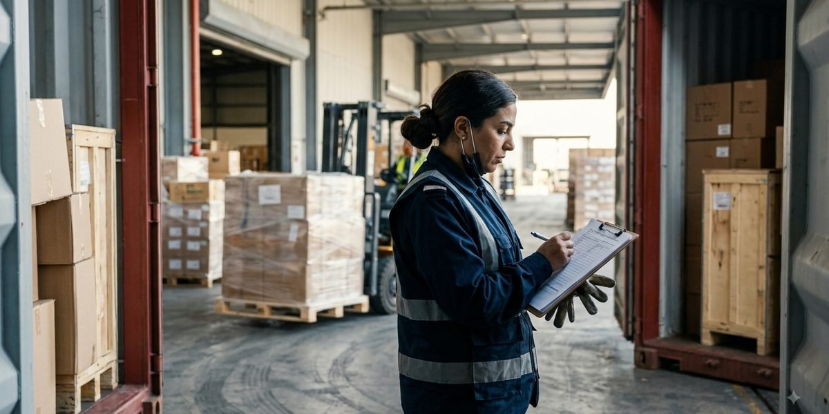 Customs inspector checking containers at a Saudi port warehouse